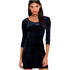 Lulus Mini Dress Sz Small Navy Blue Crushed Velvet Bodycon Long Sleeve Holiday